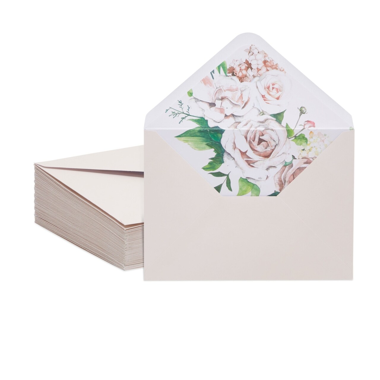 A7 Ivory Envelopes with Floral Liner for Wedding Invitations (5x7 In, 50  Pack)